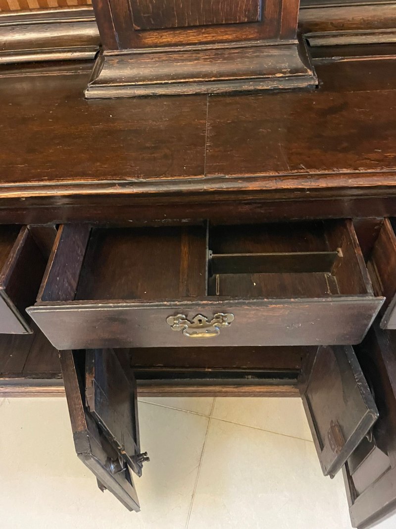 Rare 18th Century Large Antique George III Quality Oak Dresser with Rack and Longcase Clock - Image 9